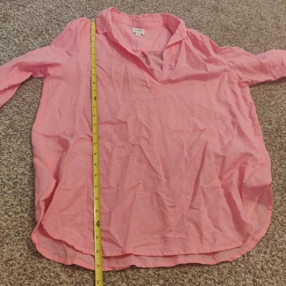 J.Crew Linen Blend Blouse Long Sleeve Size M Pink Collared - Picture 4 of 6